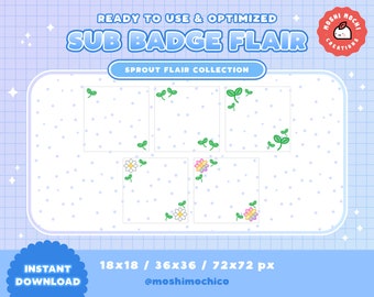 Twitch Sub Badge Flair - Cute Sprout Flower / Kawaii / Streamer / Rainbow / Pastel / Daisy / Leaf