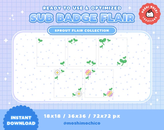 Twitch Sub Badge Flair - Cute Sprout Flower / Kawaii / Streamer / Rainbow / Pastel / Daisy / Leaf