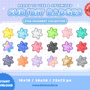 18x Twitch Sub Badges / Bit Badges / Emote - Glossy Sparkle Super Rainbow Zodiac Star Fragment Collection / Kawaii / Streamer