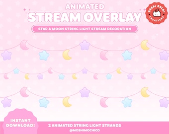 Star and Moon String Lights Stream Decoration, Animated Twitch Overlay, Custom, Cute Aesthetic, Stream Setup, Vtuber Asset, Cozy, Kawaii