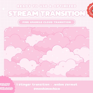 Twitch Stinger トランジション | ストリームトランジション | ピンク | クラウド | かわいいストリーム設定 | かわいい | スパークル | オーバーレイ | スクリーン