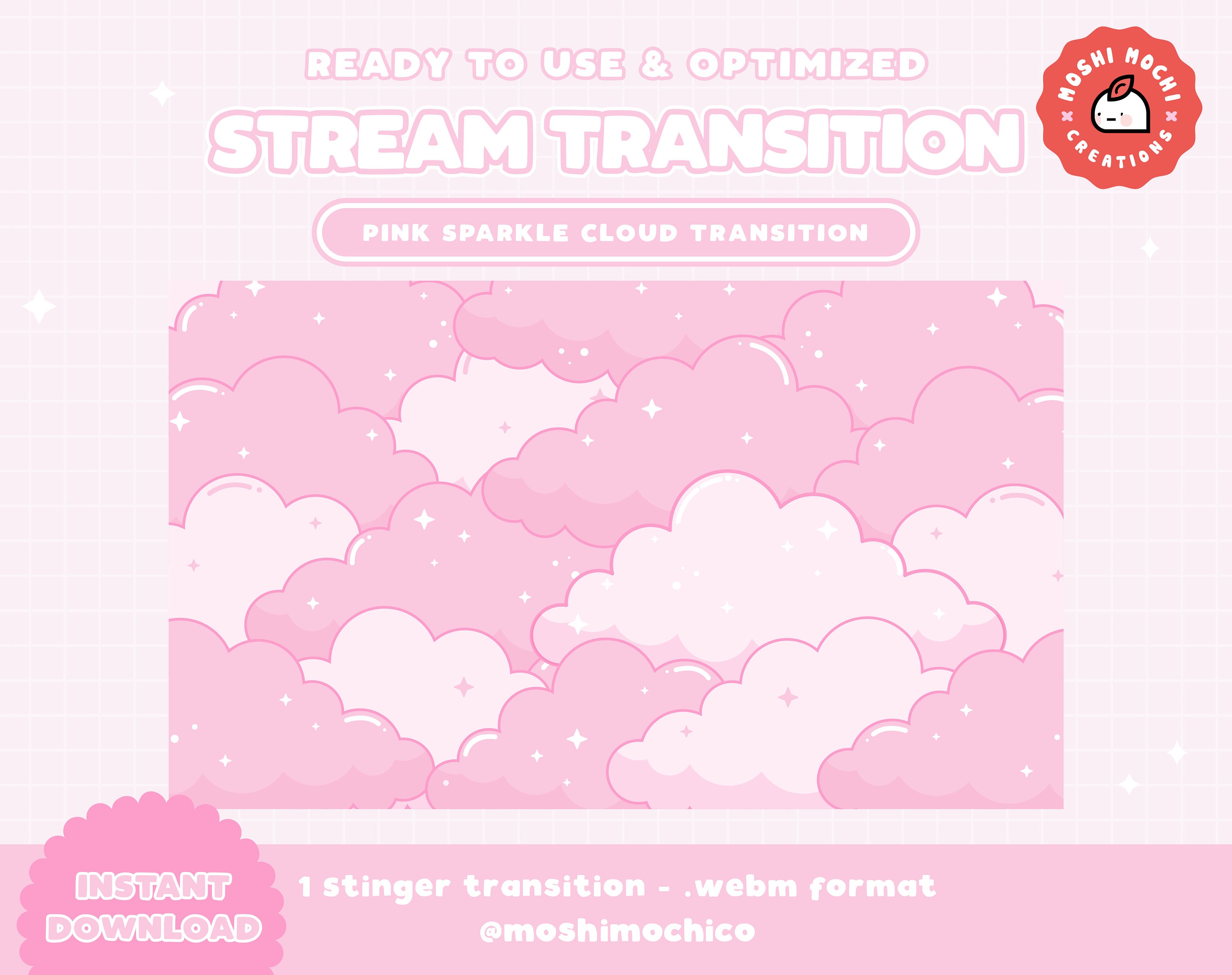 Twitch Stinger Transition | Stream Transition | Pink | Cloud | Cute Stream Setup | Kawaii | Sparkle | Overlay | Screen