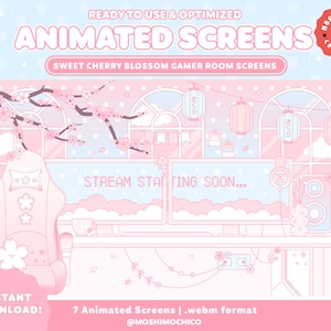 アニメーション桜スクリーン / パステルゲーマールーム / ライトテーマ / Vtuber 夢のようなシーン / かわいい美学 / ストリーム設定 / オーバーレイ / パステル