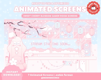 Animated Cherry Blossom Screens / Pastel Gamer Room / Light Theme / Vtuber Dreamy Scenes / Cute Aesthetic / Stream Setup / Overlay / Pastel