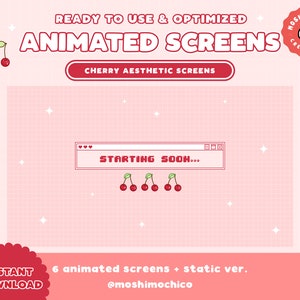 ANIMATED Red Cherry Twitch Screens / Fruit Theme / Offline / Brb / Starting Soon / Kawaii / Streamer / Pastel / Gamer / Graphics