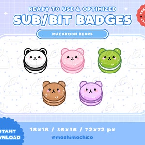 Twitch Sub Badges / Bit Badges - Cute Bear Animal Macaroon Collection / Kawaii / Streamer / Panda