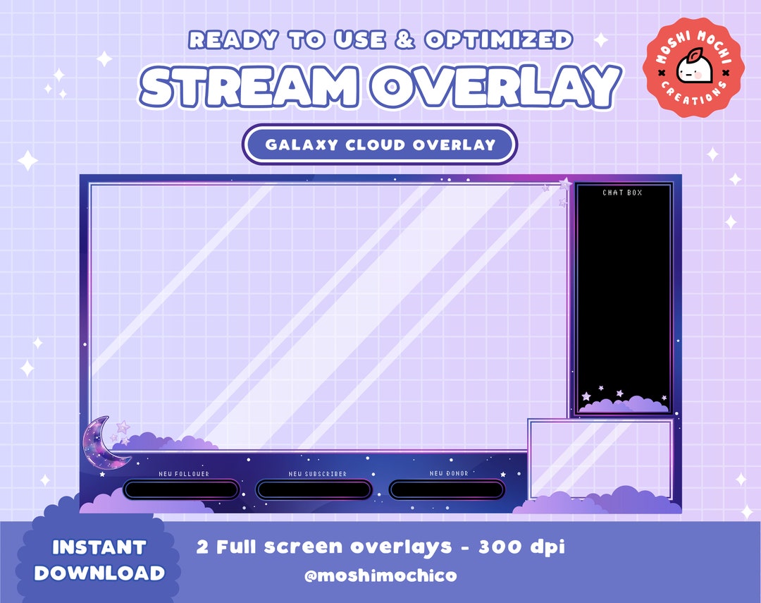 Twitch Cute Galaxy Cloud Moon Overlay / Streamer Graphics / Kawaii ...