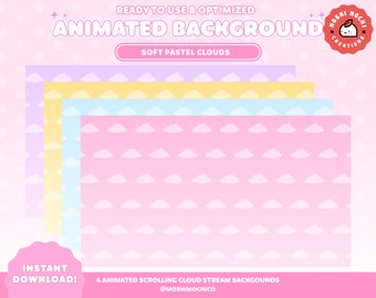 Animated Stream Background, Cloudy Twitch Overlay, Cloud Custom Stream, Cute Aesthetic, Stream Setup, Vtuber Background, Scene, Kawaii