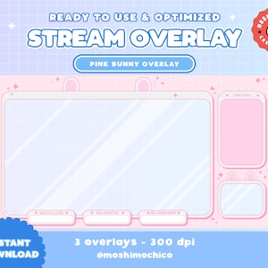 3x Twitch Cute Pink Bunny Full Screen Overlay / Streamer Graphics / Kawaii / Streamer / Sparkle / Pastel / Heart / Animal / Stream