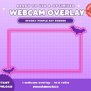 Spooky Neon Bat Webcam Overlay / Halloween Webcam Border / Creepy Stream Overlay / Setup / Custom / Purple / Dark