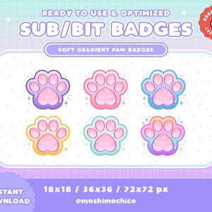 Emblemas Pastel Paw Sub para Twitch / Bit Badges / Toe Bean / Gato / Cachorro / Fofo / Kawaii