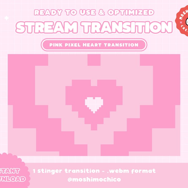 Twitch Stinger Transition - Pink Expanding Pixel Hearts / Cute / Kawaii / Magic / Stream / Stream Setup / Love / Aesthetic / 8bit