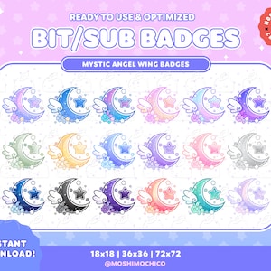 Mystic Moon Twitch Sub Badges / Bit Badges / Sparkle Moon Collection / Floral / Kawaii / Streamer / Cloud / Galaxy / Pastel