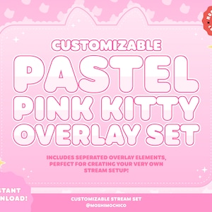 Pastel Kitty Overlay Set, Twitch Overlay, Custom Stream, Cute Aesthetic, Stream Setup, Vtuber Background, Scene, Kawaii, Border Set