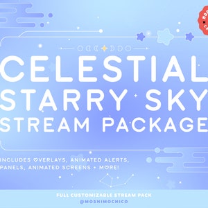 Celestial Starry Sky Stream Pack For Twitch, Panels, Animated Screens, Alerts, Overlay Set, Streaming Package, Lofi Aesthetic, Light Theme