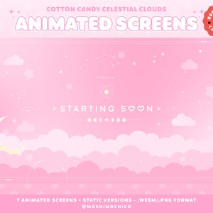 Animated Pink Celestial Cloudy Sky Screens For Twitch, Stream Scenes, Overlay Pack, Lofi Aesthetic, Starting Soon, BRB, Offline Screen