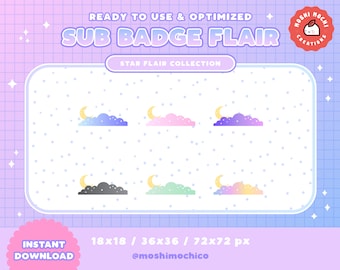 Twitch Sub Badge Flair - Cute Sparkle Cloudy Moon Collection / Kawaii / Streamer / Aesthetic / Pastel