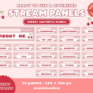 Twitch Cherry Panels / Cute / Stream / Fruit / Badges / Kawaii / Streamer / Gamer / Rouge / Rose / Pixel