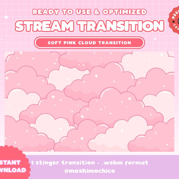 Twitch Stinger Transition | Pink Cloud Stream Transition | Valentines Theme Overlay | Cloud | Cute Stream Setup | Kawaii | Sparkle | Scene