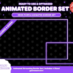 Neon Paarse Geanimeerde Twitch Border Set | Webcam Frame | Game Capture Border | Stream Setup | Lofi Esthetische | Minimalistische | Eenvoudige Cam