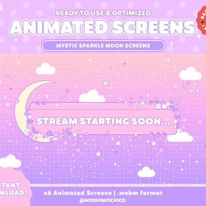 Animated Twitch Stream Screens / Mystic Pastel Moon Aesthetic / Stream Setup / Overlay Set /  Offline / Brb / Starting Soon / Gaming / Pink
