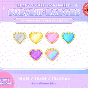 Twitch Sub Badges / Bit Badges / Emote - Cute Heart Sparkle Gems Collection / Kawaii / Streamer / Aesthetic / Magical Girl / Valentines