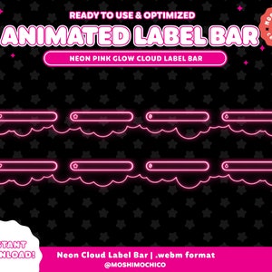 Neon Pink Cloud Label Bar for Twitch / Animated Simple Aesthetic Overlay / Lofi / Stream Overlay / Setup / Custom / Glow / Custom / New Sub