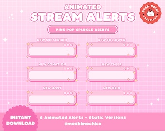 Animierte Twitch Alerts / Süße Pink Pop Up Fensterbox / Neuer Anhänger / Abonnent / Host / Raid / Neue Spende / Stream Alerts / Einrichtung