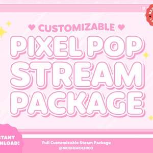 Customizable Animated Stream Package For Twitch, Overlay, Pink Computer Sparkle Theme, Pixel Heart, Kawaii Aesthetic, Custom Stream Setup