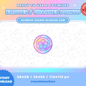 Twitch Rainbow Cherry Blossom Coin Emote / Channel Point / Badges / Kawaii / Streamer / Pastel / Streamer Graphics / Flower / Japan