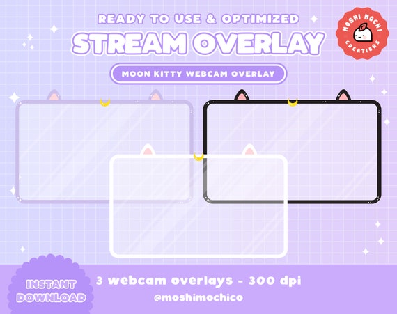Twitch Cute Moon Kitty Cat Minimalistic Webcam Stream Overlay.