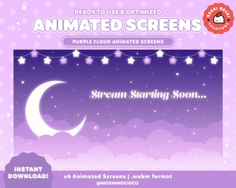 Animated Twitch Stream Screens / Purple Galaxy Sky / Stream Overlay / Cloud Aesthetic / Overlay / Offline / Brb / Starting Soon / Gaming