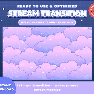 Twitch Stinger Transition | Stream Transition | Mystic Pastel Overlay | Cloud | Cute Stream Setup | Kawaii | Sparkle | Overlay | Screen