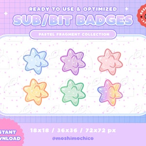 Twitch Sub Badges / Bit Badges / Emote - Glossy Pastel Sparkle Star Fragment Collection / Kawaii / Streamer / Rainbow