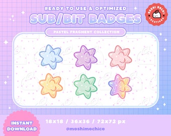 Twitch Sub Badges / Bit Badges / Emote - Glossy Pastel Sparkle Star Fragment Collection / Kawaii / Streamer / Rainbow