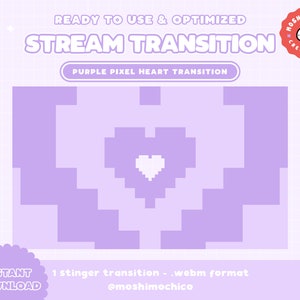Twitch Stinger Transition - Purple Expanding Pixel Hearts / Cute / Kawaii / Magic / Stream / Stream Setup / Aesthetic / 8bit / Lavender
