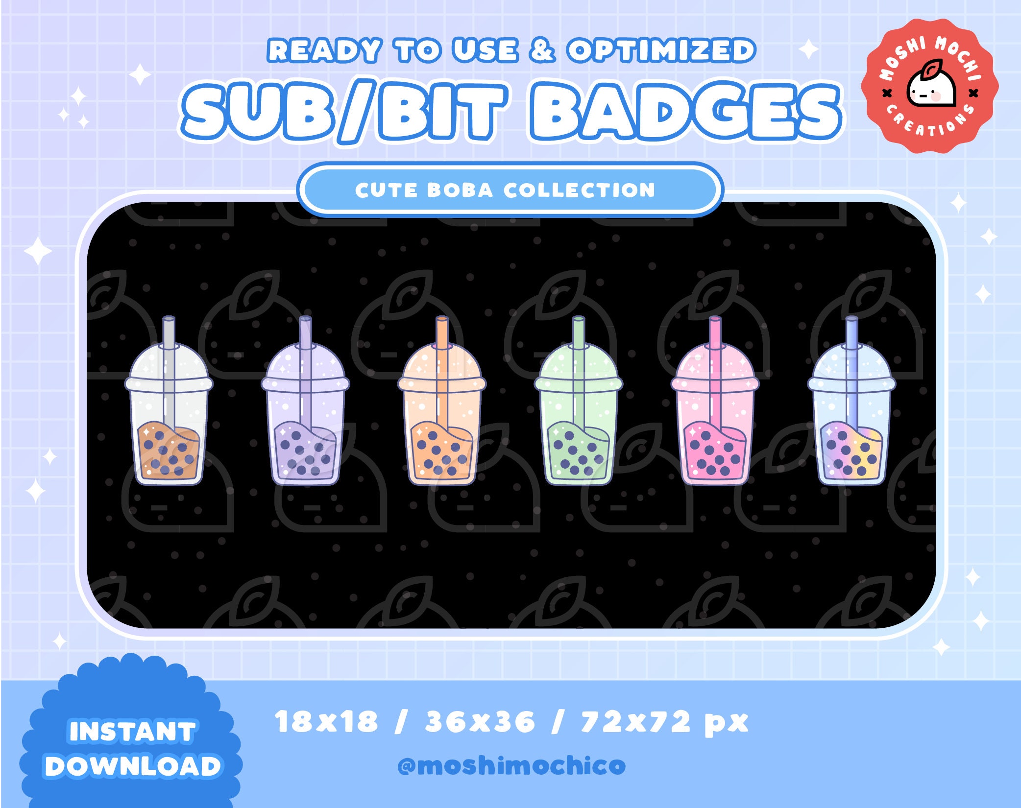 Cute Pre-made Boba Bubble Tea Twitch Sub Badges / Emotes Multiple Sizes ...