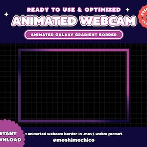 Twitch Geanimeerde Galaxy Donkerpaars Blauw Webcam Border Frame / Stream Graphics / Kawaii / Streamer / Sparkle / Pastel / Esthetisch / Ruimte
