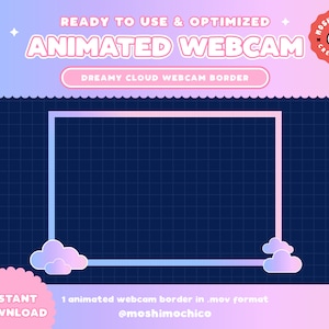 ANIMATED Twitch Dreamy Cloud Webcam Border Frame / Stream Graphics / Kawaii / Streamer / Sparkle / Pink / Blue / Pastel / Aesthetic