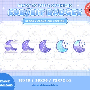 Twitch Sub Badges / Bit Badges / Emote - Cute Glossy Spooky Bubble Sparkle Moon Collection / Kawaii / Streamer / Cloud / Purple / Aesthetic