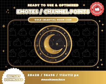 Celestial Gold Moon Coin Channel Point / Emote / Badges / Kawaii / Stream Pack / Streamer Graphics / Galaxy / Star / Sparkle