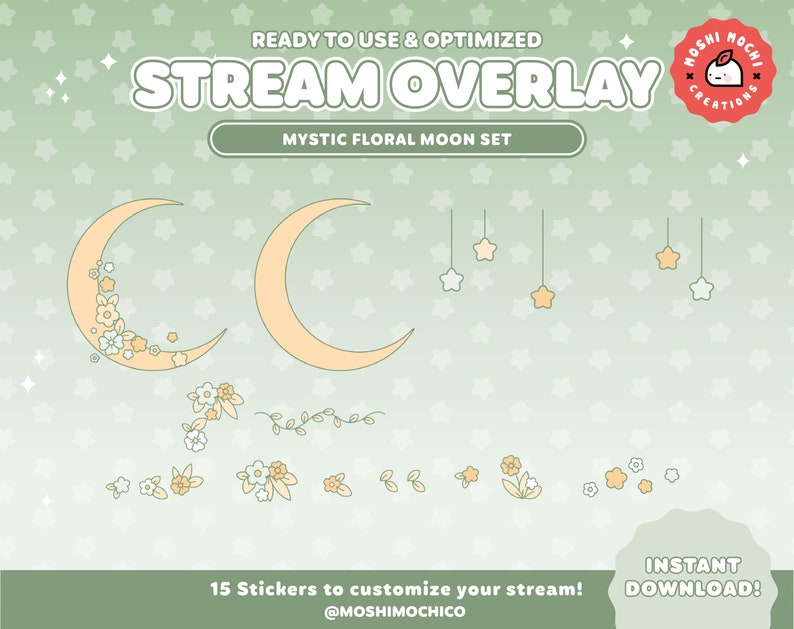 Sage Mystic Stream Overlay Set for Twitch / Pastel Floral Kawaii / Galaxy Aesthetic / Webcam / Border / Simple / Custom / Streaming Setup image 8