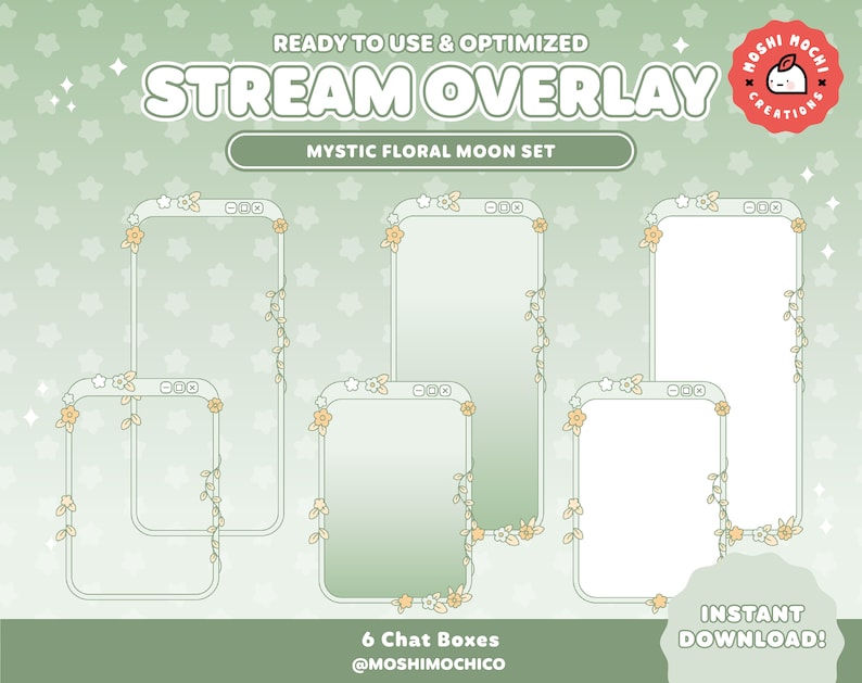 Sage Mystic Stream Overlay Set for Twitch / Pastel Floral Kawaii / Galaxy Aesthetic / Webcam / Border / Simple / Custom / Streaming Setup image 7