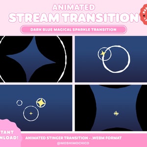 Blue Magic Sparkle Stinger Transition, Twitch Stinger Transition, Cute Scene, Animated Overlay, Dark Theme, Soft Aesthetic