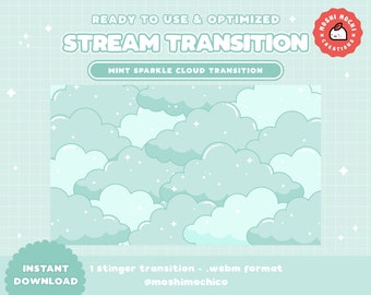 Twitch Stinger-övergång | Stream-övergång | Mintgrönt | Moln | Söt Stream-uppsättning | Kawaii | Glitter | Överlägg | Skärm