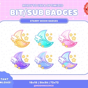 Galaxy Moon Twitch Sub Badges / Bit Badges / Cosmic Sparkle Space Collection / Kawaii / Streamer / Star Theme
