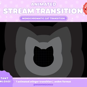 Twitch Cat Stinger Transition, Black and White Kitty Theme, Cute Overlay for Streaming, Moon Kitty, Stream Setup, Custom Video Transition