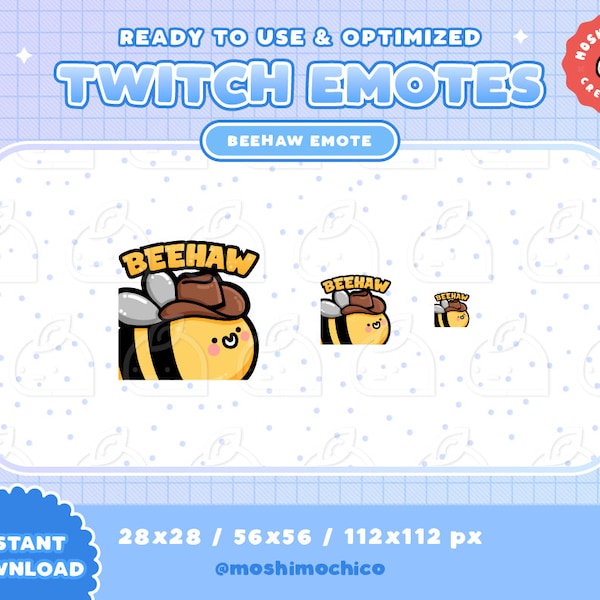 1x Twitch Emote - Beehaw Funny Bubble Bee / Streamer / Pun / Cool / Funny / Cute / Text / Cowboy