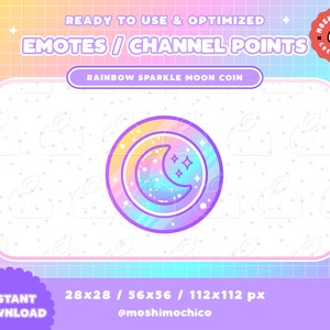 Twitch Rainbow Moon Coin Emote / Channel Point / Badges / Kawaii / Streamer / Pastel / Streamer Graphics / Sky / Gamer / Star