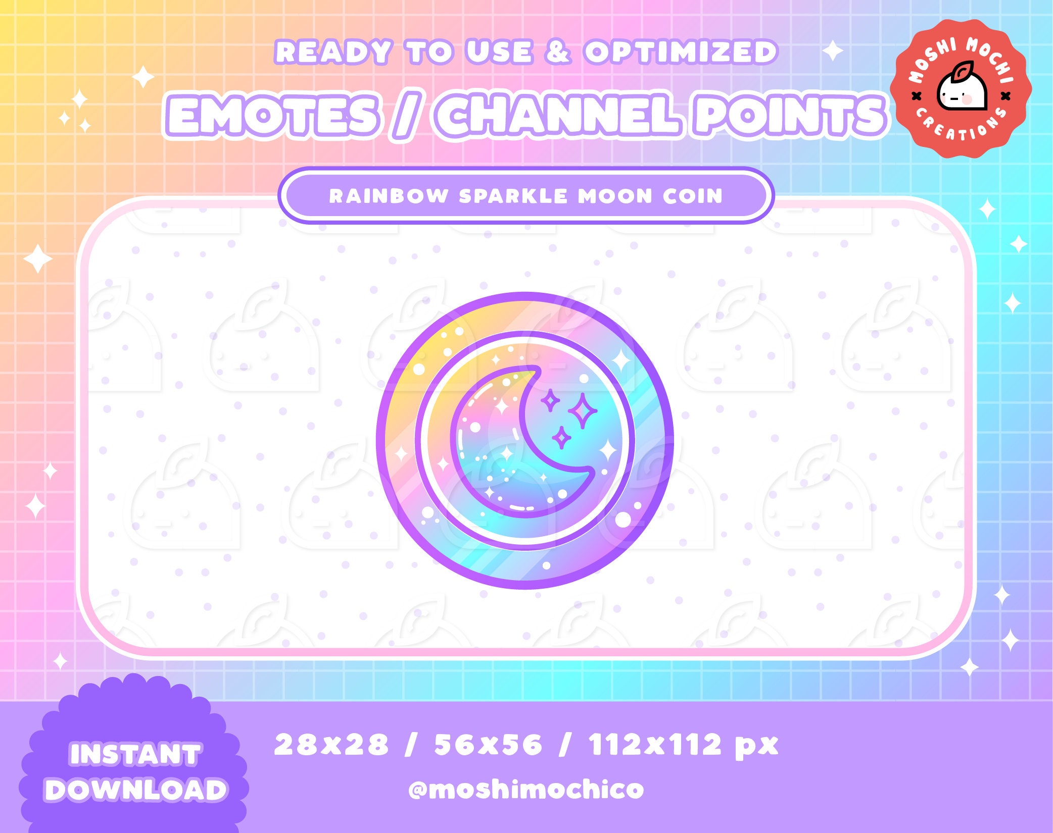 Twitch Rainbow Moon Coin Emote Channel Point Badges Etsy